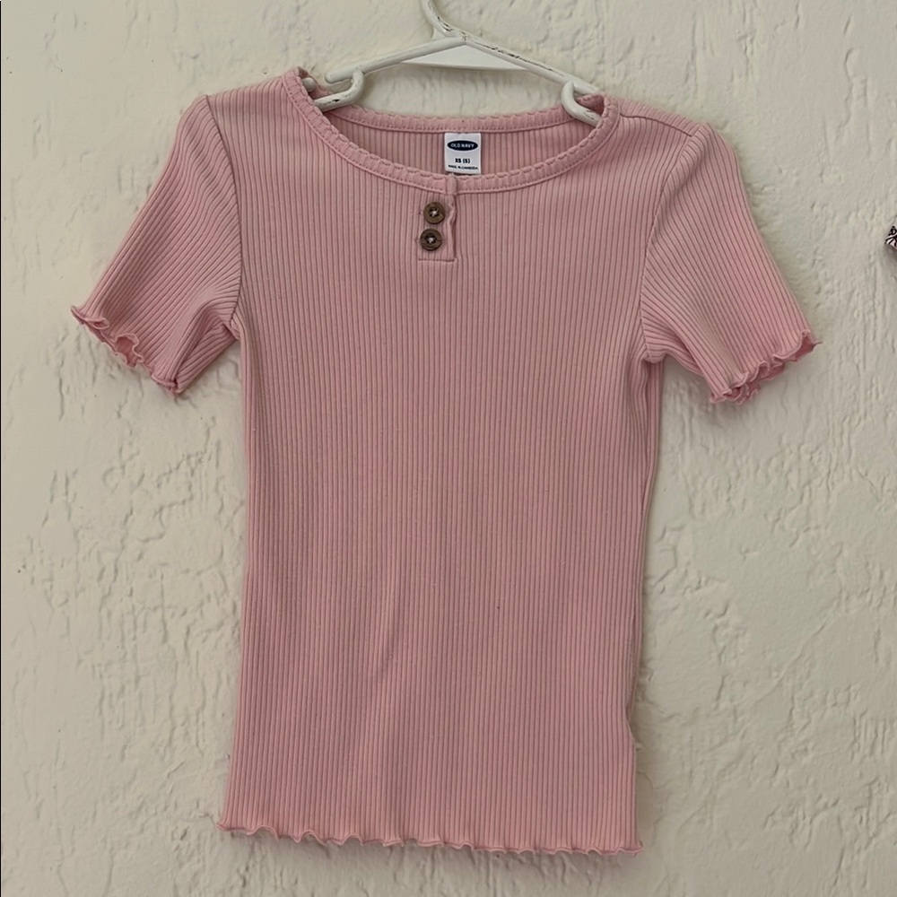 Old Navy Blush Ribbed Top with Button Detail